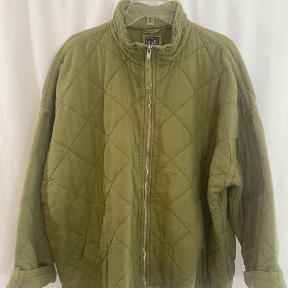GAP Jackets & Blazers - SOLD GAP Khaki Green Cotton Diamond Quilted Long Sleeve Full Zip Jacket